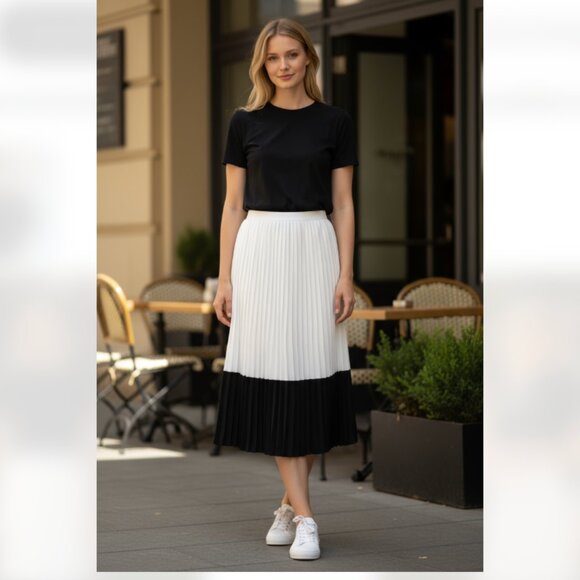 NWOT Rachel Zoe Pleated ColorBlock Mini Skirt White Black Large - Picture 1 of 7